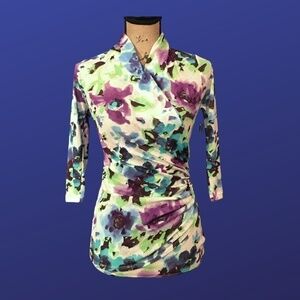 𝅺karen KANE Surplice Wrap Top, "INTO THE BLUE" Floral, Women's Size XS, NWT